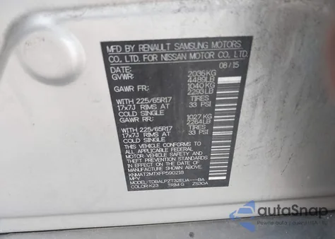 2015 Nissan Rogue S z USA, uszkodzony, nr VIN KNMAT2MTXFP590218